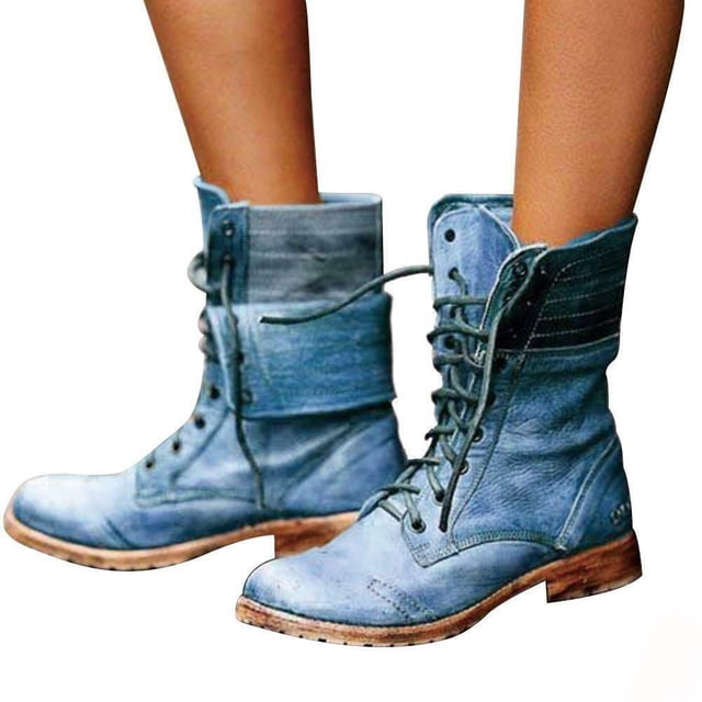 Women Ankle Boots Combat Lace Up Zipp Up Buckle Booties Shoes Round Toe