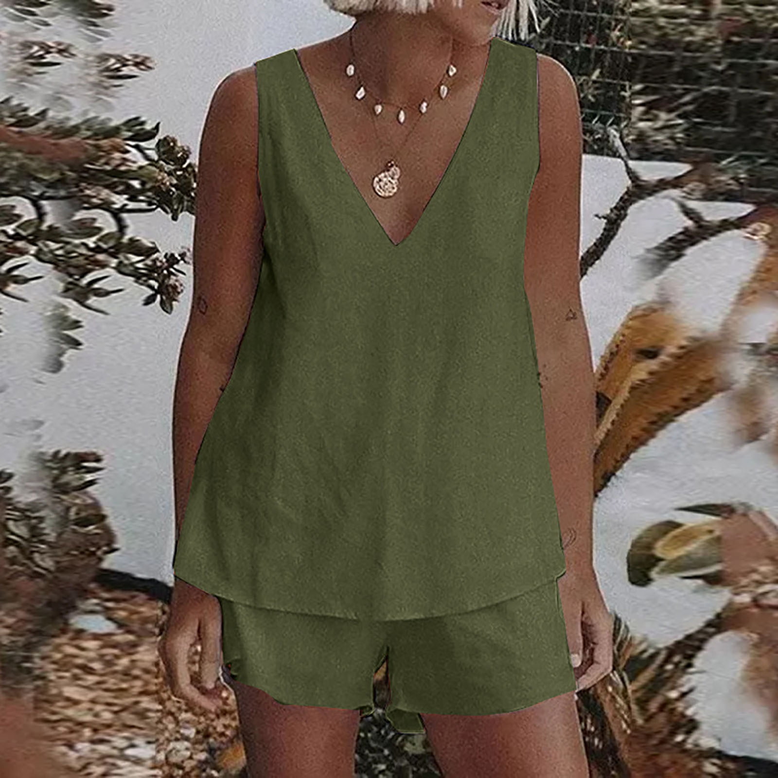 Dolkfu Shorts Sets Women 2 Piece Outfits Women Casual Summer V Neck