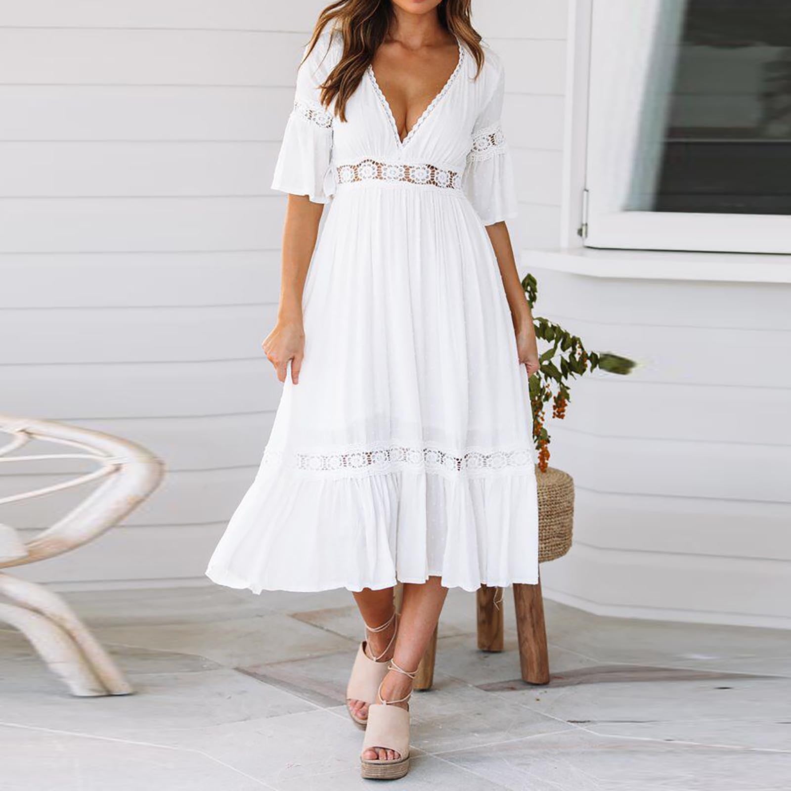 LowProfile Women's Summer Casual Dress Long Sleeve Fashion Deep V Lace  Stitching Wedding Bridal Banquet Dresses - Walmart.com