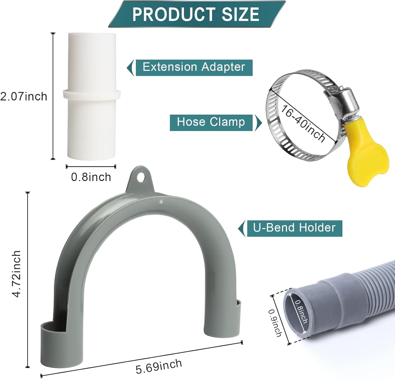10FT Washing Machine Drain Hose, Universal Dishwasher Hose Extension Kit with 1 U-Bend Holder, 1 Extension Adapter and 4 Hose Clamps