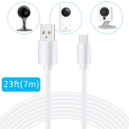 23FT Power Extension Cable for Wyze Cam Pan,WyzeCam,Kasa Cam,YI Dome Home Camera,Furbo Dog,Nest Cam,Arlo Q,Blink,Amazon Cloud Camera,Durable Charging and Data Sync Cord for Home Security
