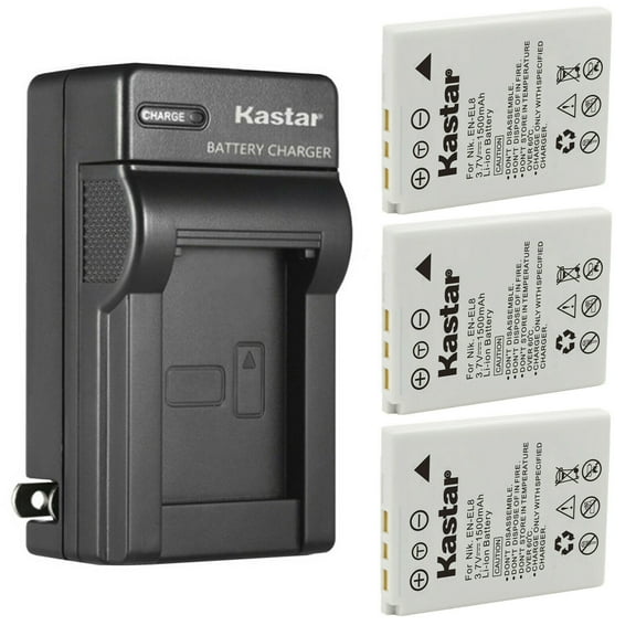 Kastar 3-Pack Battery and AC Wall Charger Replacement for Nikon EN-EL8 ENEL8 Battery, Nikon MH-62 Charger, Nikon Coolpix P1 P2 S1 S2 S3 S4 S5 S6 S7 S7c S8 S9 S50 S50c S51 S51c S52 S52c MV-11 MV-12
