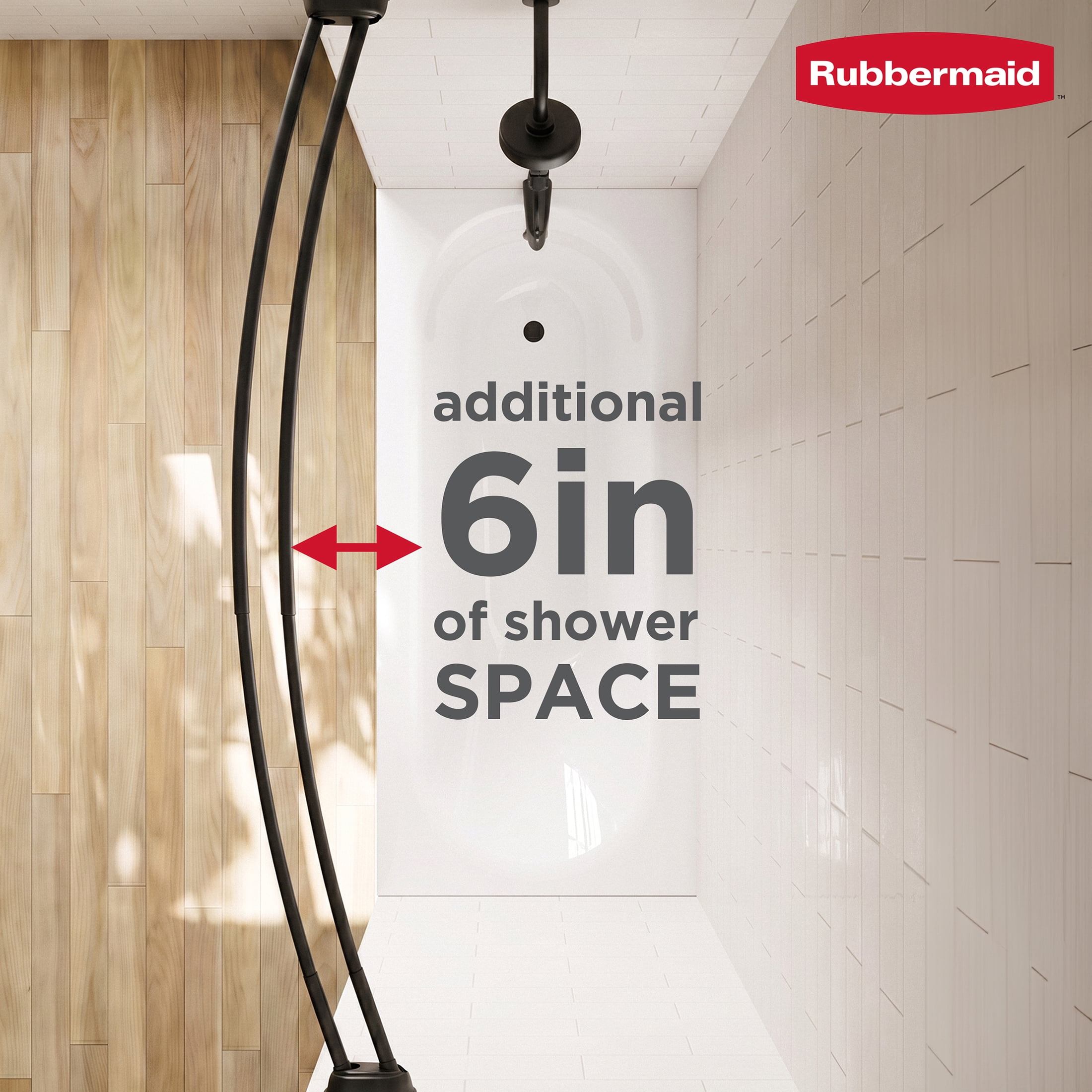 Rubbermaid No Drill Adjustable Tension Double Curved Shower Curtain Rod, Rustproof, 50" - 72", Matte Black