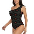 thumbnail image 2 of Easygdp Red Poker Women's One Shoulder Ruffle Monokini Bathing Suits with Removable Chest Pad, Quick Drying - Large, 2 of 8