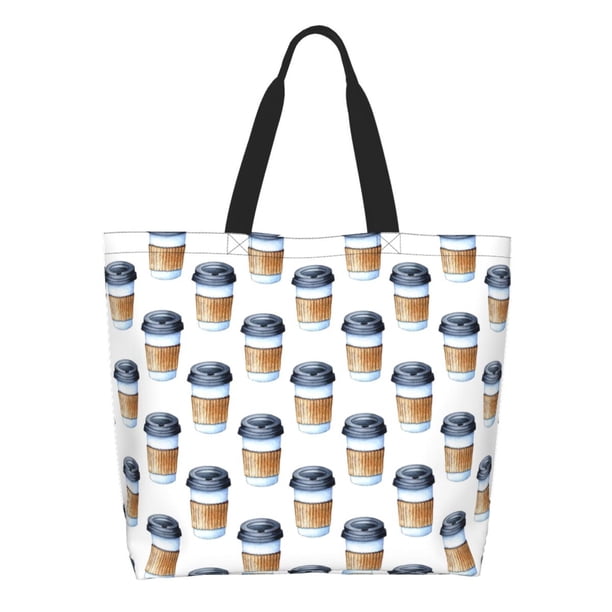 Balery Coffee To Go Pattern Bolsa Tote Estilo Estético con Cremalleras, Bolsa de Hombro, Bolsa de Compras Grande y Plegable