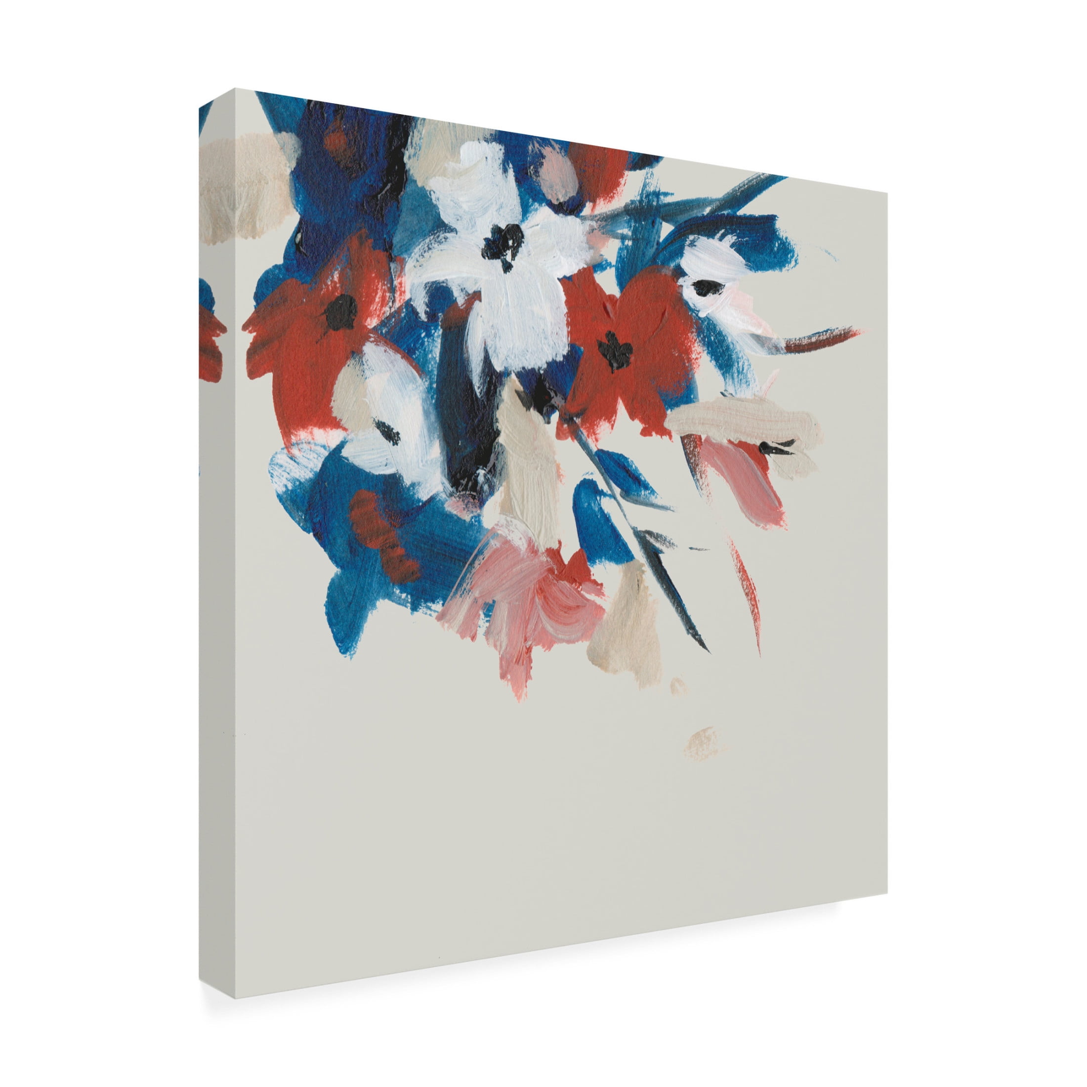 Canvas Wall Art - Melissa Wang 'Indigo and Crimson Blooms II' Wall Art for Living Room, Bedroom, or Office Décor by Trademark Fine Art - 24 x 24 Inches