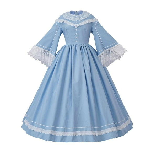 Women's Blue Victorian Rococo Ball Gown Elegant Maiden Dress