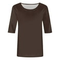 thumbnail image 4 of T-shirts Grande Taille pour Femmes Col Rond Manches 3/4 Blouse Imprimée Confortable Hauts d'Été pour Femmes Café TG, 4 of 4