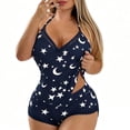 thumbnail image 4 of QINGFSAP Women Sleep Romper Halter Neck Sleeveless Deep V Lace Trim Bodysuit with Print, 4 of 6