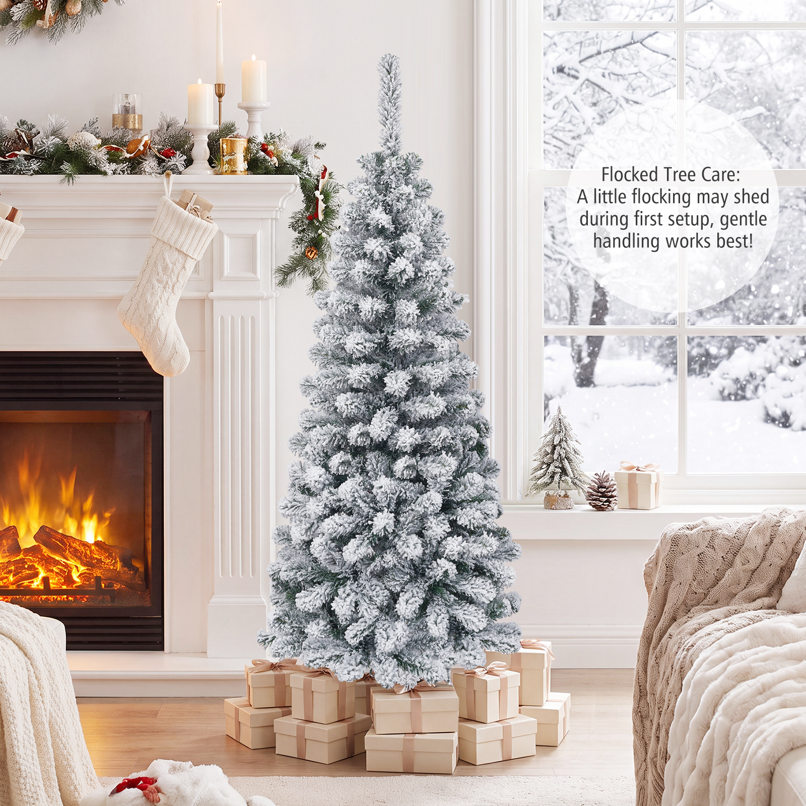 Costway 4.5-Foot Flocked Pencil Christmas Tree with 242 Tips photo 4