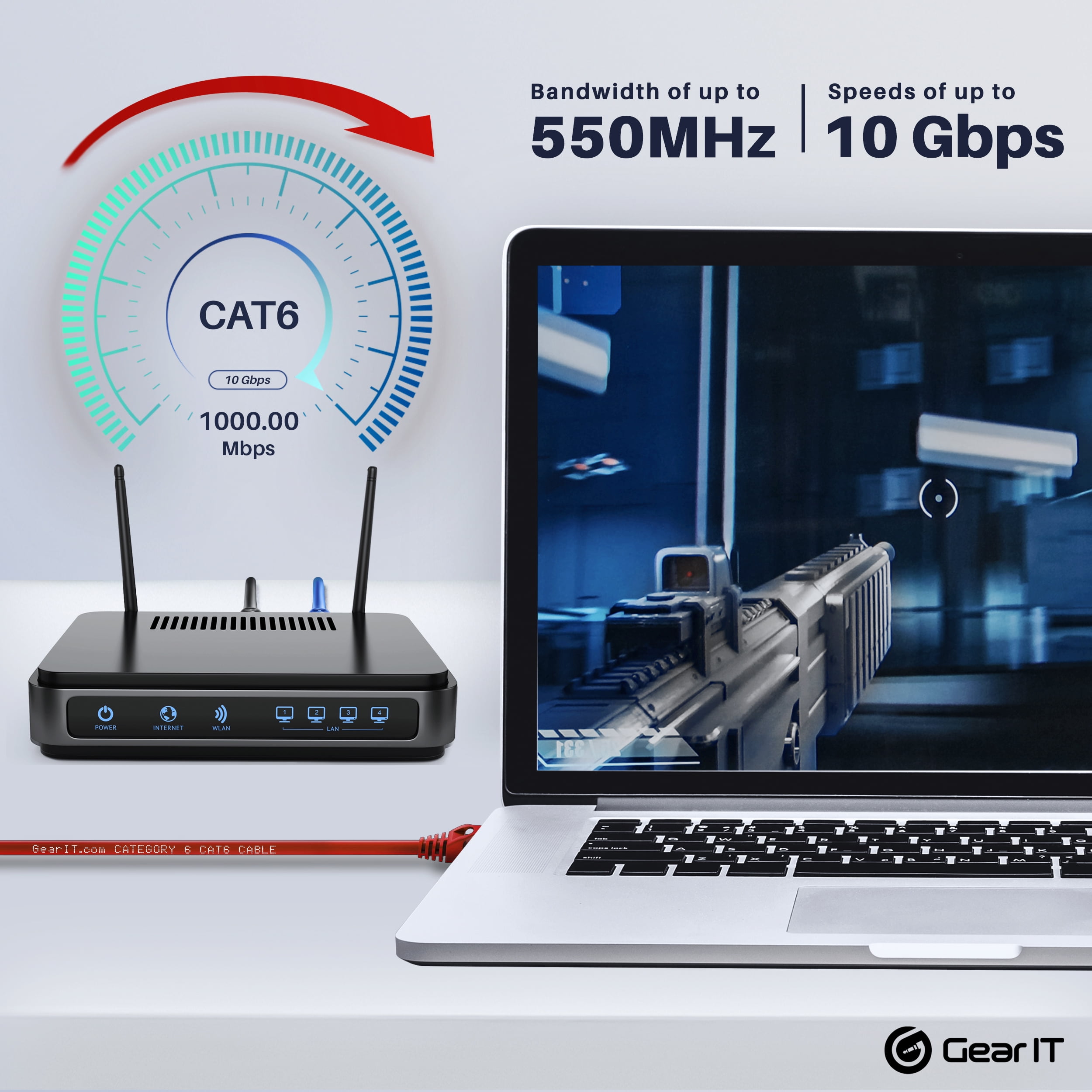 GearIT Cat6 Cable 1 ft - Cat6 Ethernet Cable, Cat 6 Ethernet Cable, Cat6 Patch Cable, Cat 6 Patch Cable, Cat 6 Cable, Network Cable, Internet Cable - Red 1 Foot