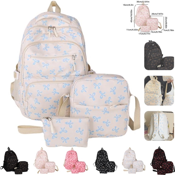 Bow Backpack Floral Print Coquette Kawaii Cute Aesthetic Backpack Set with Pendant Large Capacity Padded Laptop Sleeve School Backpack Girls Teens Back to School School Supplies Backpack