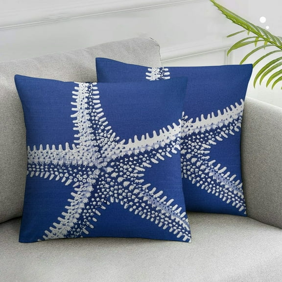 Acheng Nautical Coastal Throw Pillow Covers - Ocean Themed - Beach, Coral, Starfish, Seashell - Couch Pillow Covers - Outdoor, Sofa Cushion Cover - Modern Decor for Bed,Set of 2 White