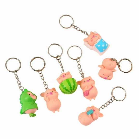 Pack Of 7 Pig Pendant Keychains Animal Shaped Keyring Funny Stress Relief Toy Stylish Wallet Handbag Bag Decoration