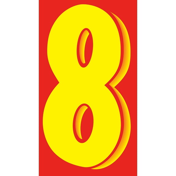 SSWBasics 7 1/2" Windshield Numbers And Symbols - Red/Yellow - "8" - 4 1/4ʺW x 7 1/2ʺH - Pack of 12