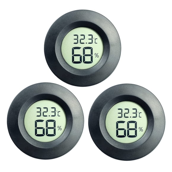 3-Pack Digital Hygrometer Thermometer LCD Monitor Humidity Meter Gauge for Humidifiers Dehumidifiers Greenhouse Basement Babyroom(Black)
