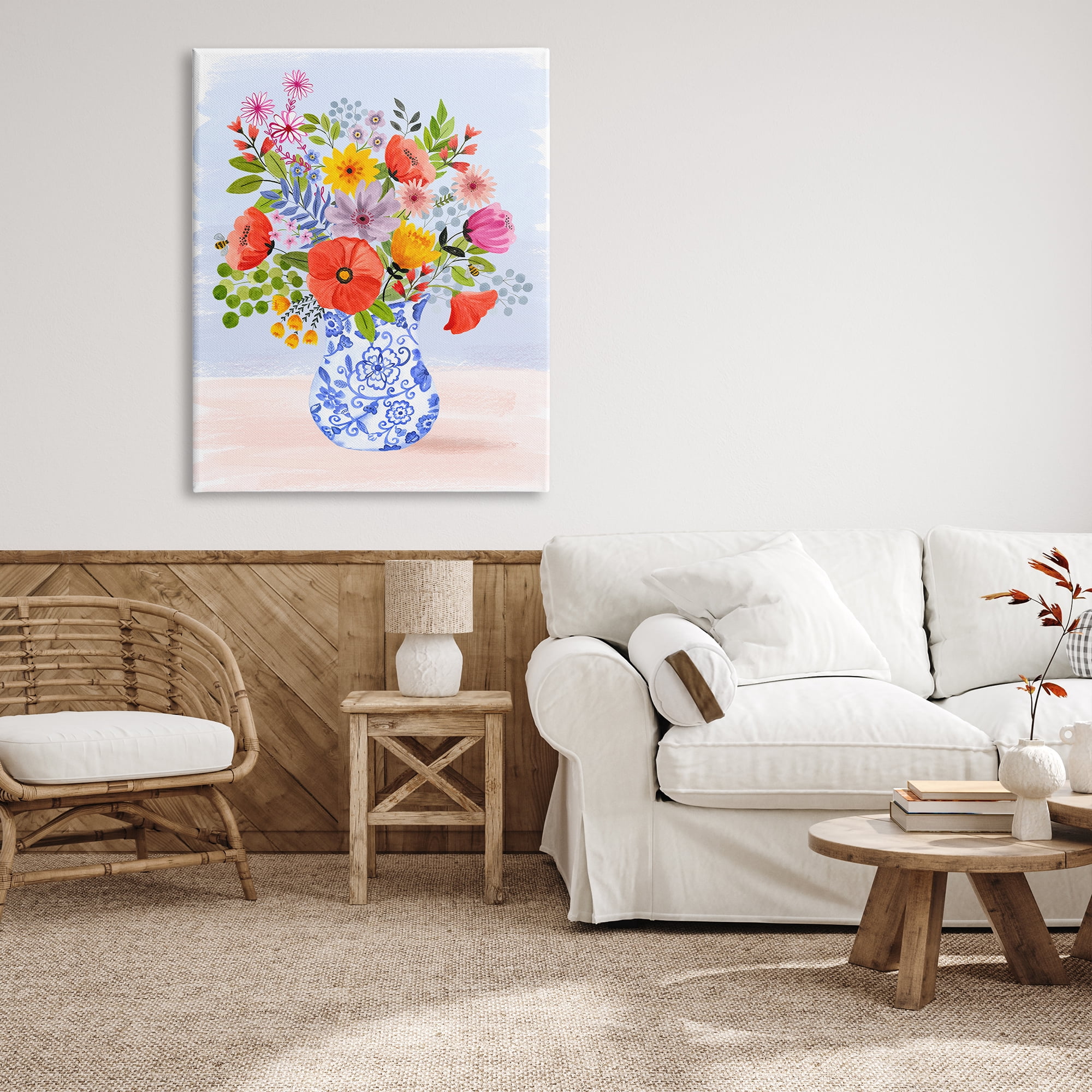 Stupell Industries Bright Flowers in Pottery Botanical & Floral Painting Gallery Wrapped Canvas Art Print Wall Art, 36 x 48