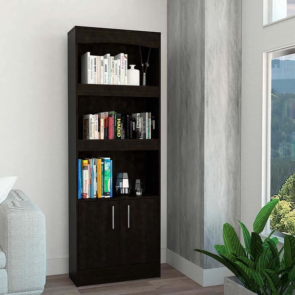 Cterwk 3 Shelf Bookcase Bookshlef with 2 Doors Cabinet, Black