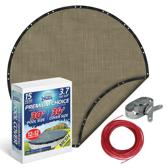 Winter Swimming Pool Cover for 30 ft Aboveground Round Pool Size, Premium Choice Series, Mesh Material, Color - Pebblestone, Pool Cover Choice 4330-4CHOICE