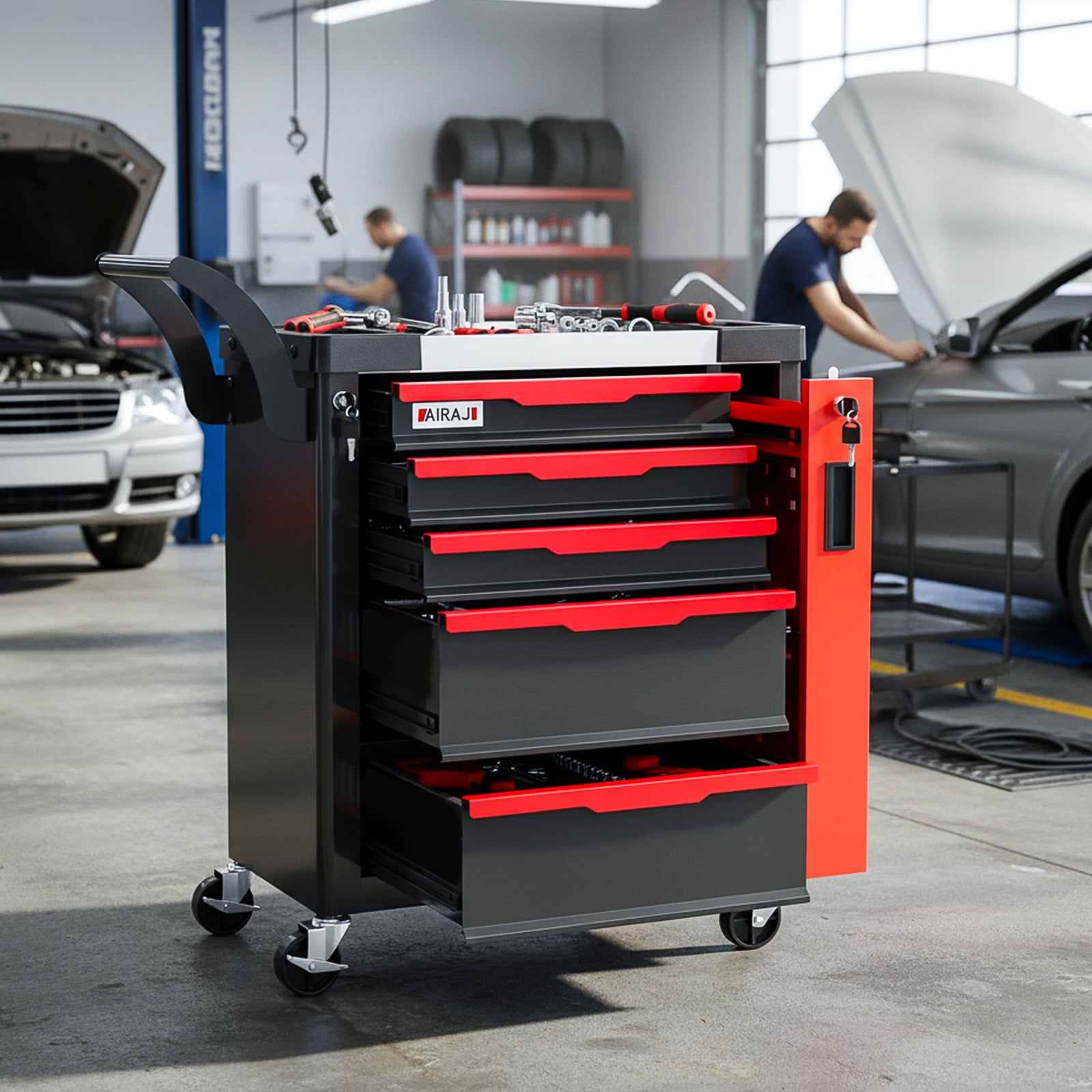 5-Drawer Rolling Tool Chest with Lock, Large Mobile Tool Cart & Cabinet for Garage Workshop Storage,Tool Box Red