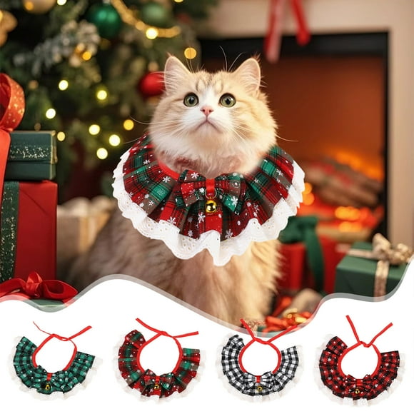 Sentmoon Décoration de Noël Suspendue Collier Foulard Chats de Noël Décoration Tressée Collier Nœud Papillon Clochettes Accessoires d'Hiver pour Animaux Collier Décoration des Fêtes