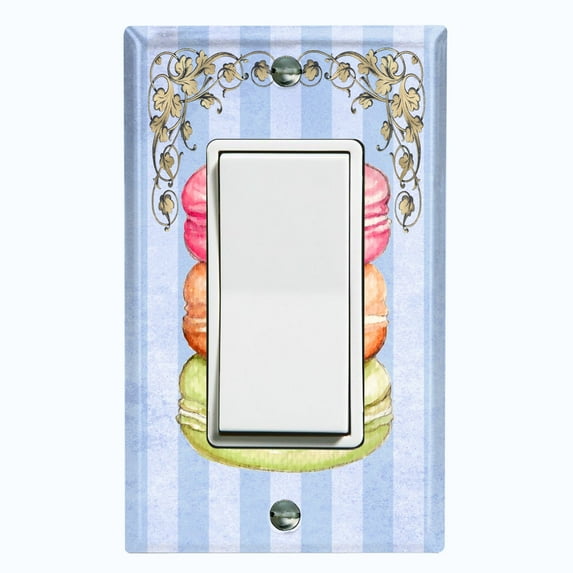 Metal Light Switch Plate Cover Colorful Macaroon Stack Striped Wallpaper Blue CAK052