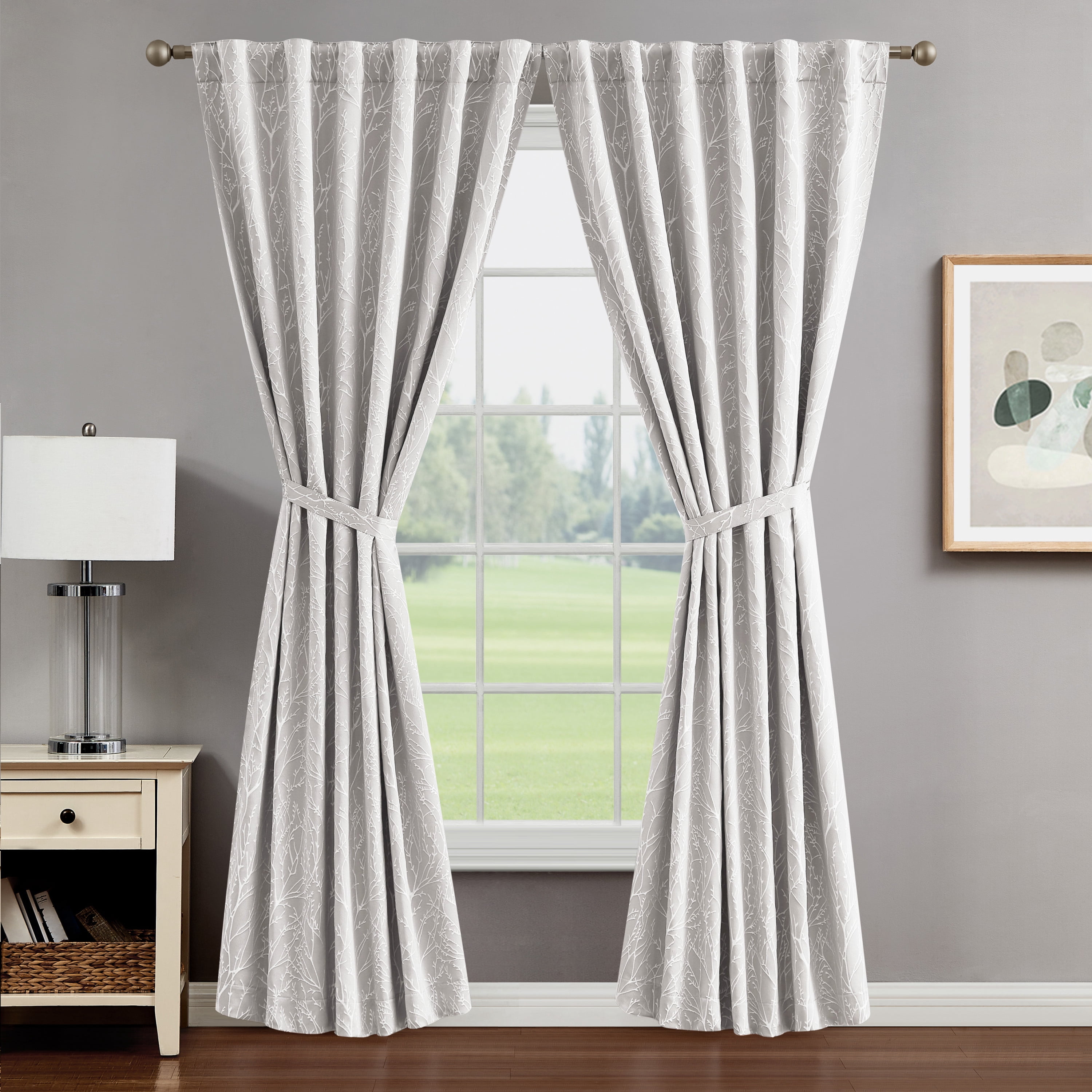 Collins Blackout Window Curtain Panels with Tiebacks, Back Tab, Warm Grey, 50" x 96"