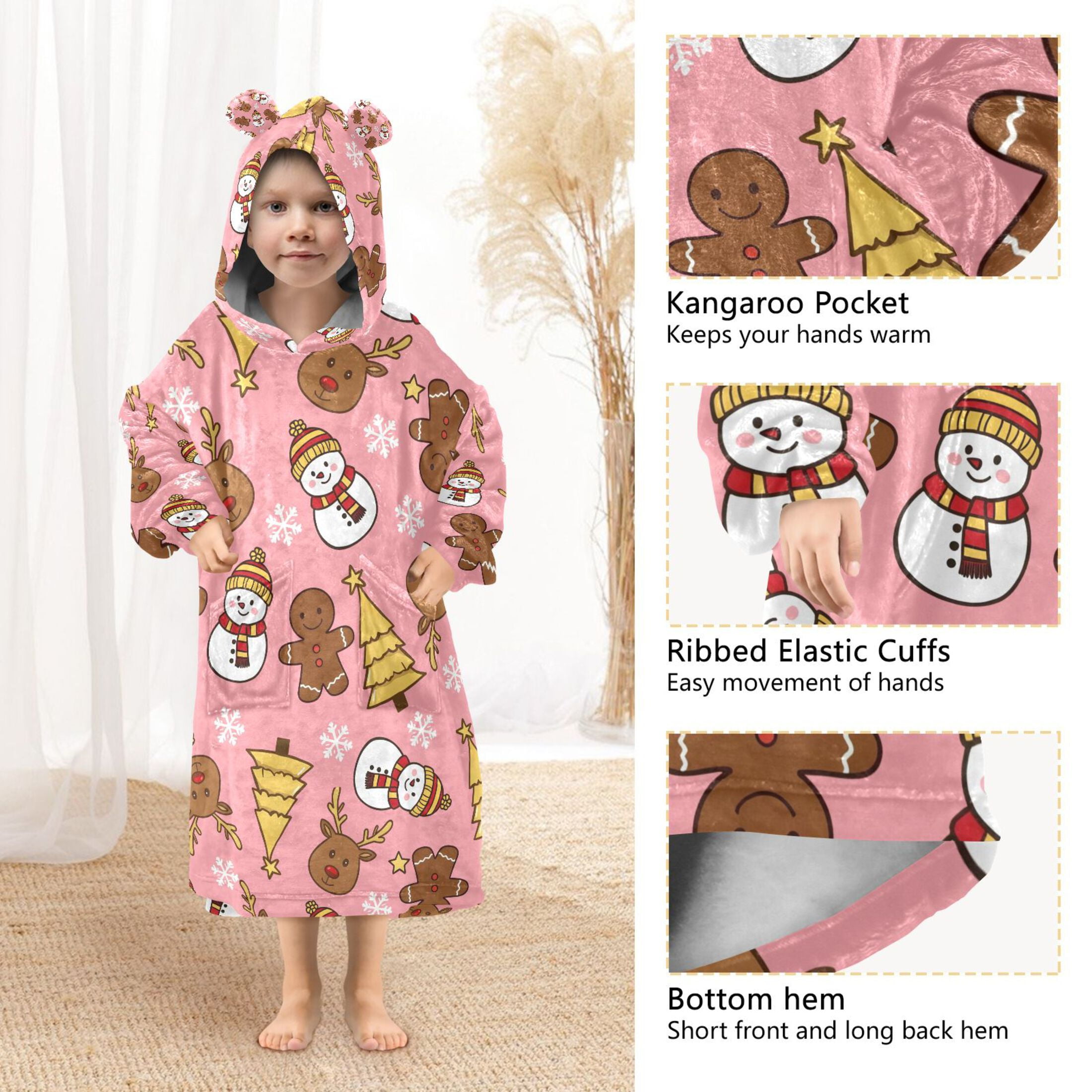 joogoo Wearable Blanket Gingerbread Man Christmas Snowman Hoodie for Oversized Sherpa Hooded 3-14 YR M