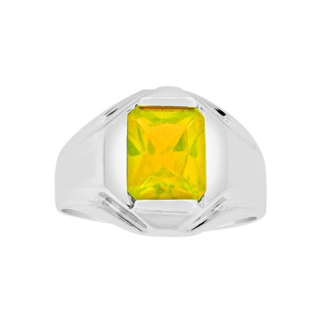 Sterling Silver White Rhodium, Classic Ring Men Guy Gent Created Nov Birthstone Yellow CZ Crystals