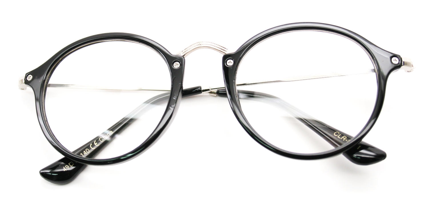 Vintage Inspired Metal Bridge and Temple Clear Lens Round Oval Eye Glasses 