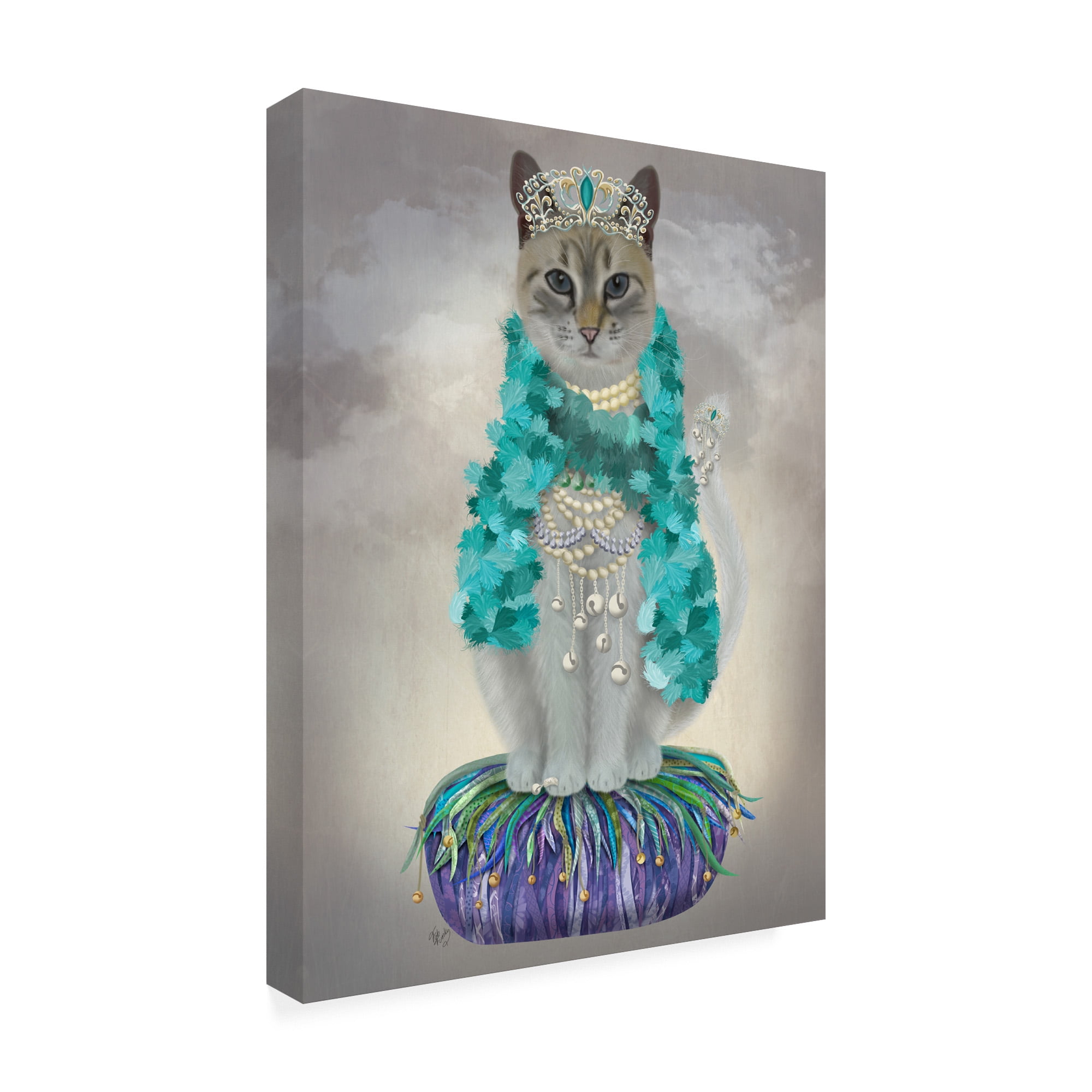 Trademark Fine Art 'Grey Cat With Bells, Full' Canvas Art by Fab Funky