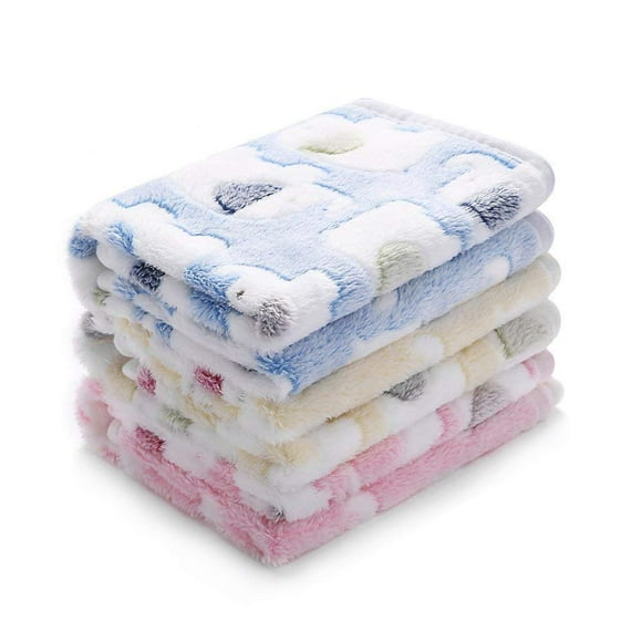 Luciphia Dog Blanket 1 Pack 3 Blankets Fluffy Premium Fleece Pet Blanket Flannel Paw Printed Throw for Dog Cat (Large 41x31'', Blue/Pink/Yellow)