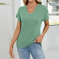 thumbnail image 6 of Htigea Womens Summer V Neck T Shirts Casual Roll Short Sleeve Tops Loose Fit Basic Tee with Pocket Fall Savings Green,S, 6 of 6