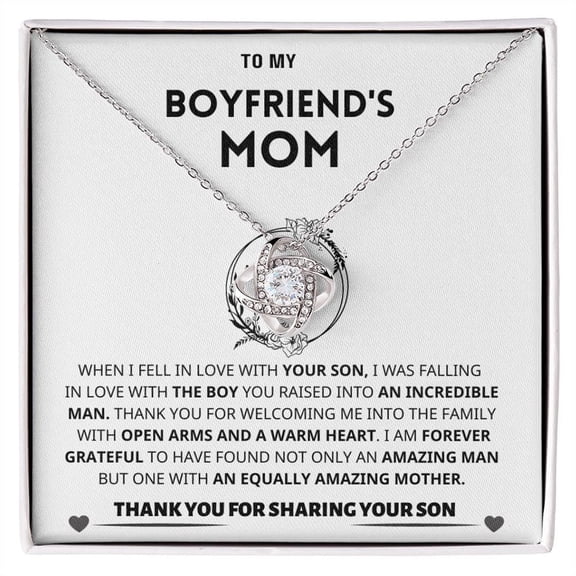 To My Boyfriends Mom Necklace, Mothers Day Gifts For Boyfriends Mom From Girlfriend, Custom Birthday Mother's Day Gifts For Mother In Law, Love Knot Necklace with Gift Box