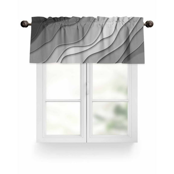 Black Grey Ombre Gradient Water Ripple Curtain Valances,Abstract Lines Modern Art Small Window Treatment for Kitchen Living Room Bathroom,42" x 18"