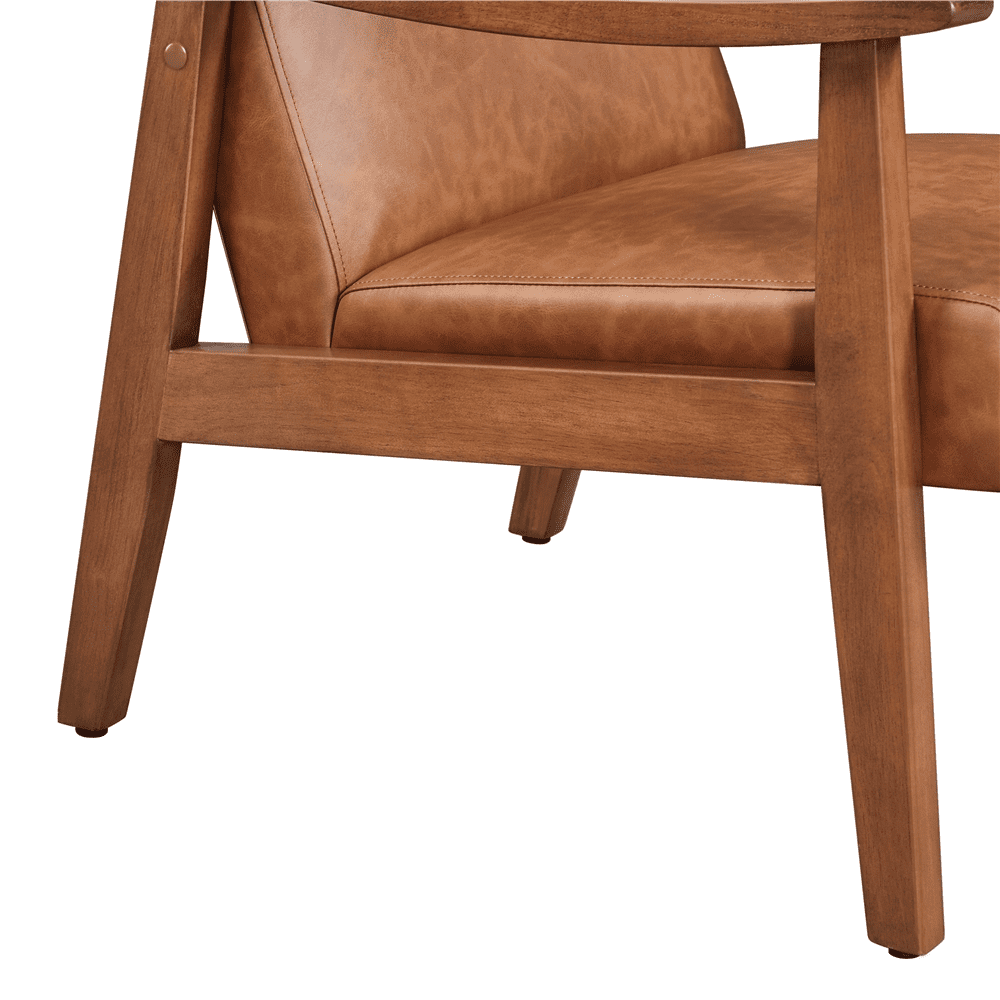 Renwick Mid-Century Modern Faux Leather Accent Chair, Set of 2, Light Brown
