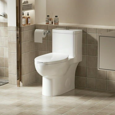 Spaco One Piece Toilet with Comfort Chair Seat ADA Height 17", Powerful Dual Flush Modern Toilet, 1.1/1.6 GPF, 12" Rough-In,Rimless Bowl with Soft Closing Seat,White