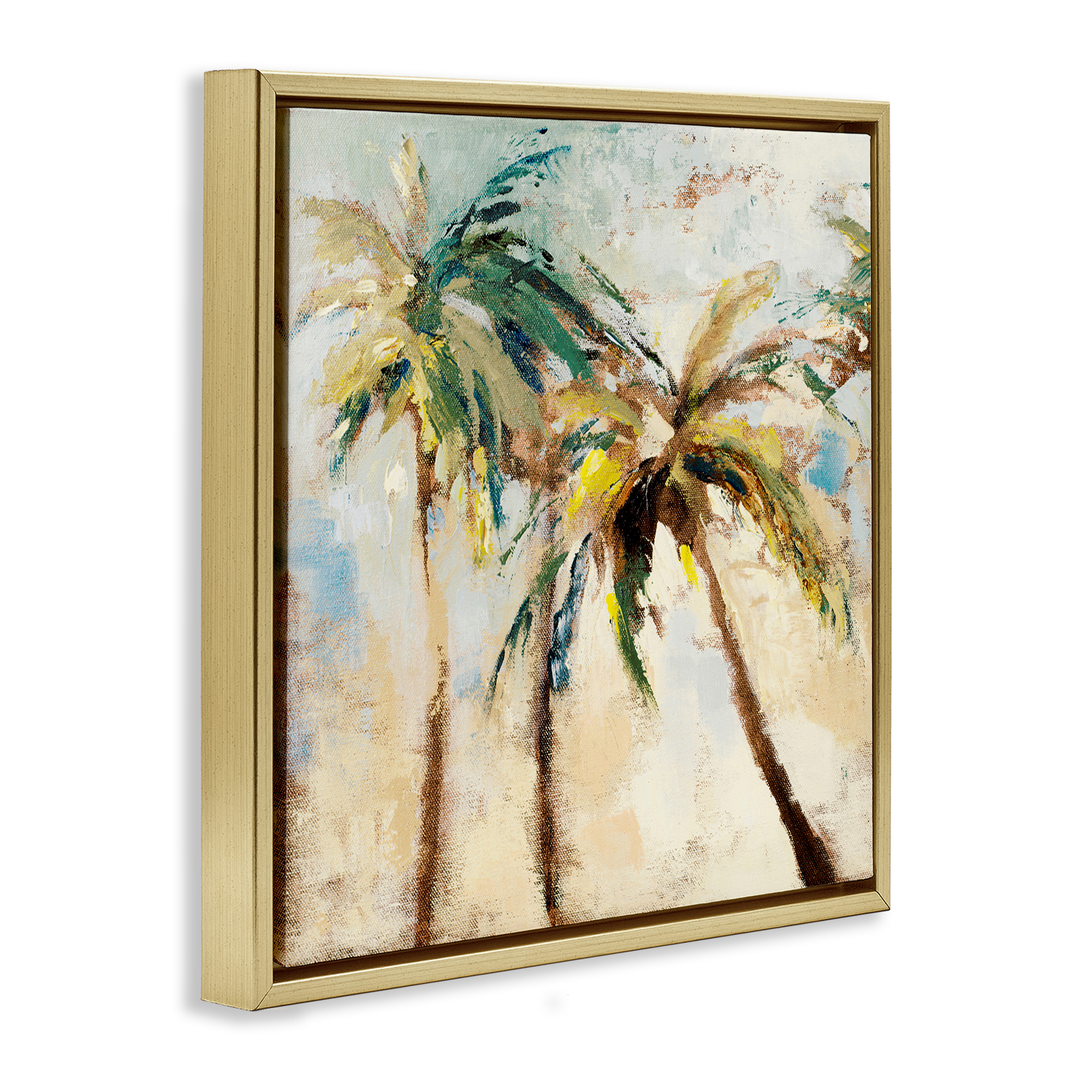 Stupell Industries Tall Palm Trees Abstract Botanical & Floral Painting Gold Floater Framed Canvas Art Print Wall Art, 25 x 25