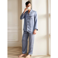 thumbnail image 3 of THXSILK Silk Pajamas for Men, 2 pcs Long Pajamas Set, Natural 19 Momme Mulberry Silk, Soft& Lightweight, Blue, L, 3 of 6