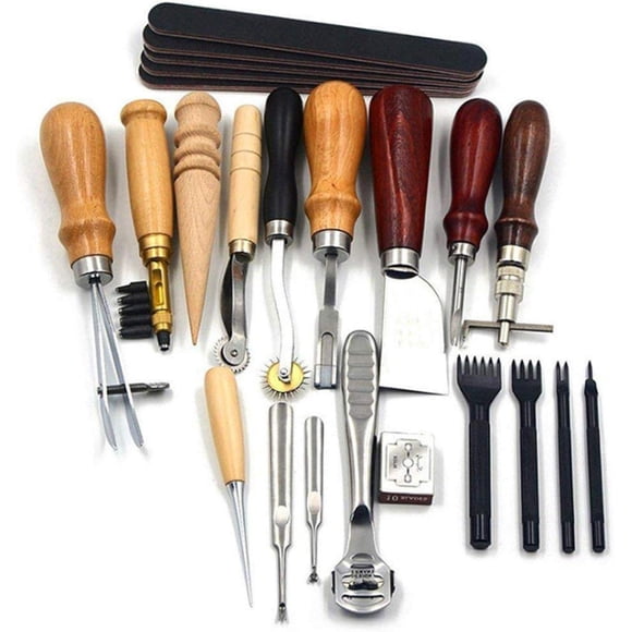 Kit de Artesanía de Cuero, Herramientas de Trabajo de Cuero Profesional Herramientas de Artesanía de Cuero Tallado DIY Hecho A Mano Groover Kits de Herramientas de Cuero