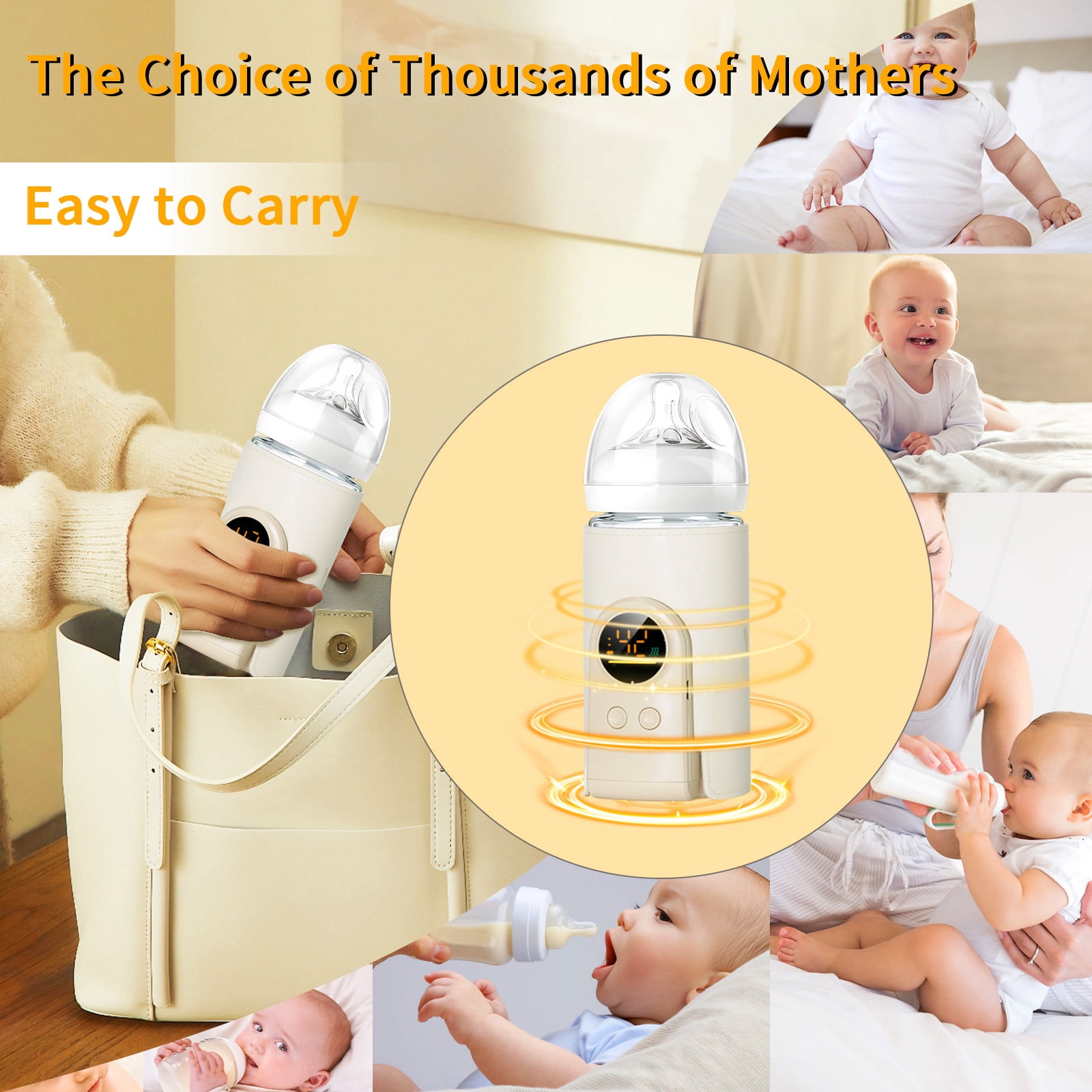 YESGIRL Upgrade Portable Bottle Warmer for Travel,6 Temp Milk Warmer with Smart Temperature Control & Night Light,Rapid Warming,Long-Lasting Warming up to 5-8H,for Breast Milk,6000mAh