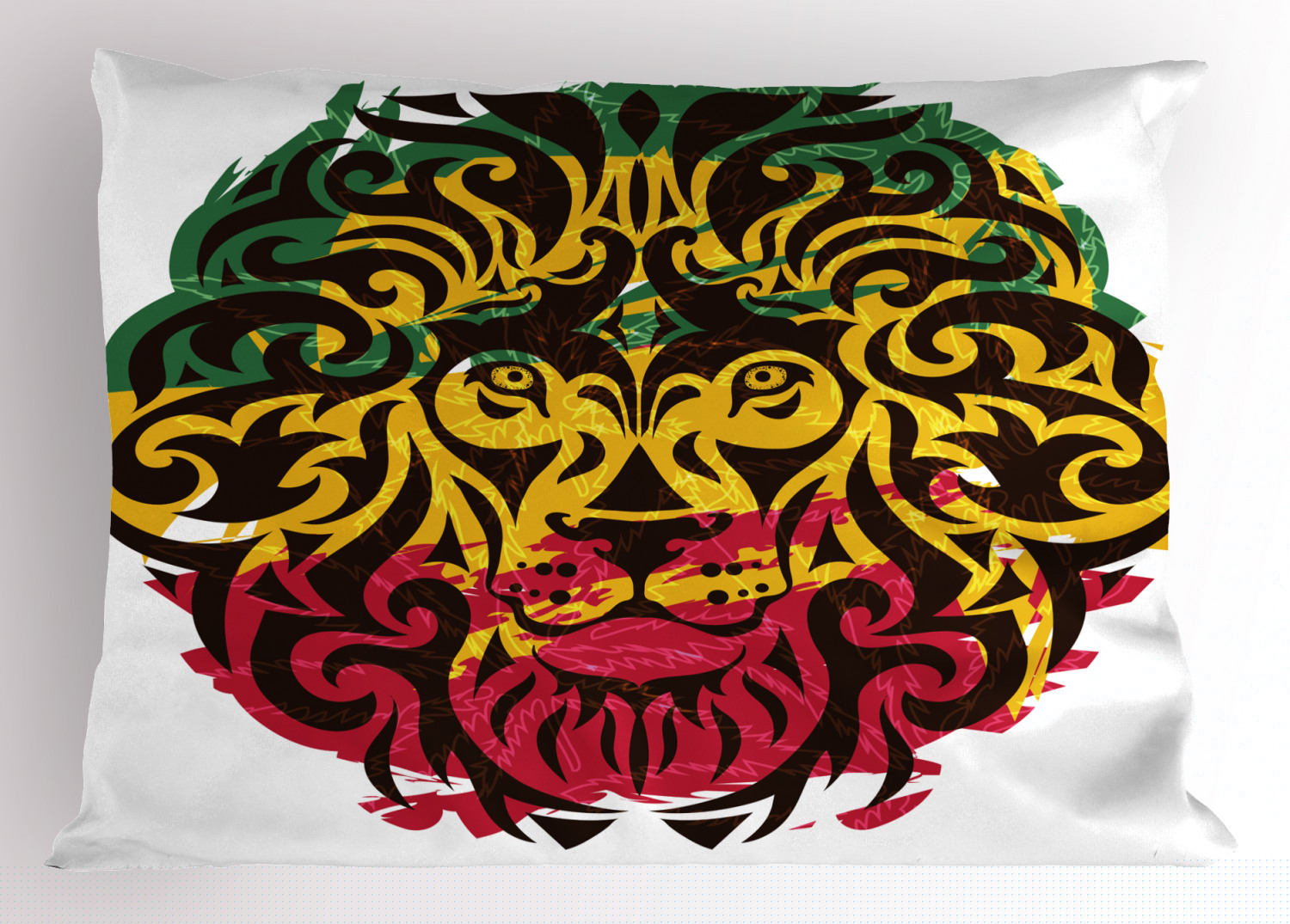thumbnail image 1 of Rasta Pillow Sham African Ethiopian Culture Wild Lion Head Grunge Style Flag Colors, Decorative Standard Queen Size Printed Pillowcase, 30 X 20 Inches, Brown Marigold Pink and Green, by Ambesonne, 1 of 2