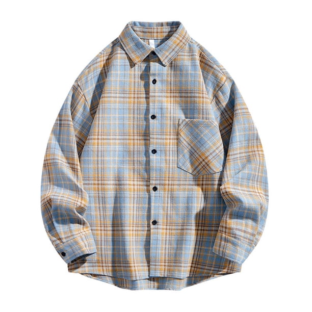 Ceisia Men's Vintage Plaid Flannel Shirt | Loose Drop-Shoulder Long Sleeve Casual Button-Down Top Gifts