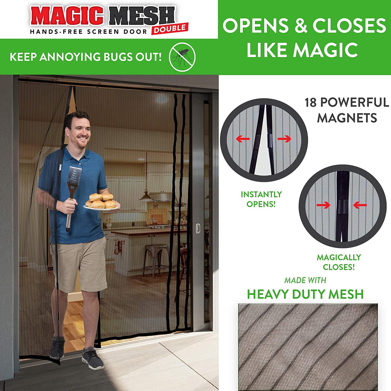 Magic Mesh® Deluxe Hands-Free Screen Door - As Seen On TV 