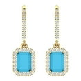 thumbnail image 3 of 5.8072 ct Lever-Back Drop Dangle Earrings for Women | 7.5X5.5mm Emerald Cut Simulated Turquoise | 18K Yellow Gold, 3 of 5