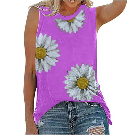 

Corset Tops for Women Ladies Summer Daisy Printing Blouses Sleeveless Tops Round Neck Casual Graphic Tank Tees