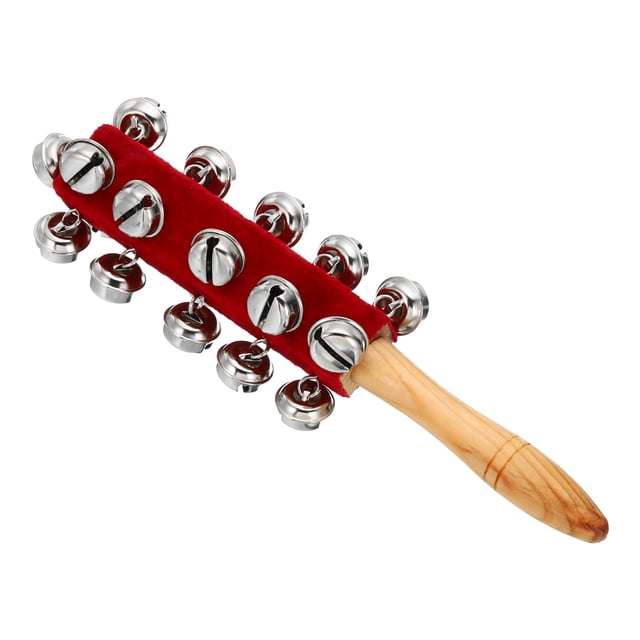 1 pieza de campanas de mano, campana de mano, campanas de muñeca, campanas de trineo, instrumentos de mano de madera con 21 campanas, Navidad, rojo