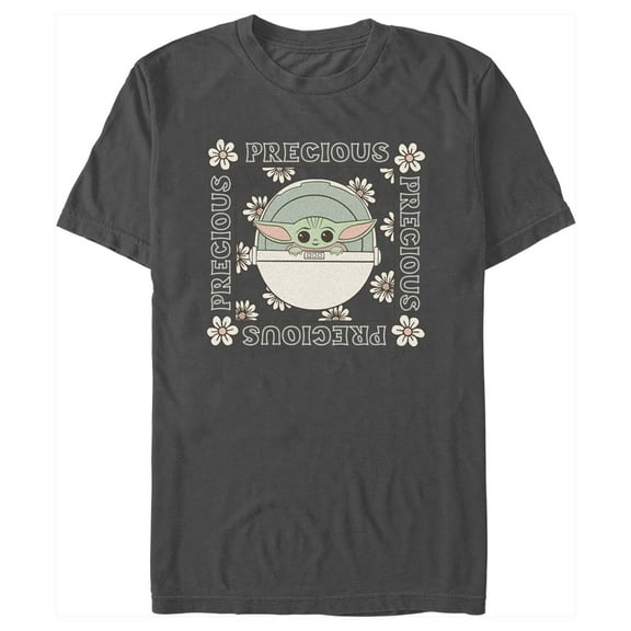 Men's Star Wars: The Mandalorian Grogu Precious Daisies Graphic Tee Charcoal Medium