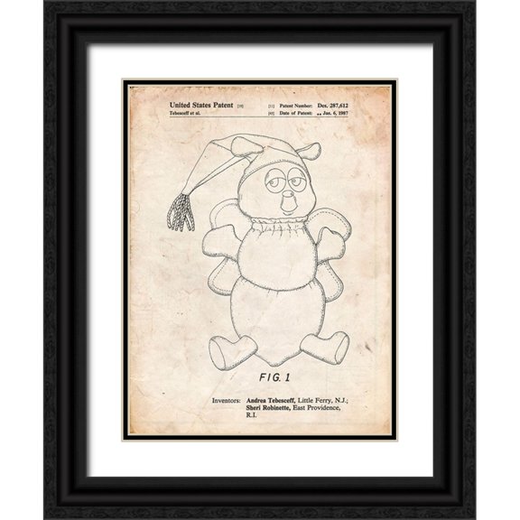 Borders, Cole 12x14 Black Ornate Wood Framed with Double Matting Museum Art Print Titled - PP1070-Vintage Parchment Stuffed Animal Poster