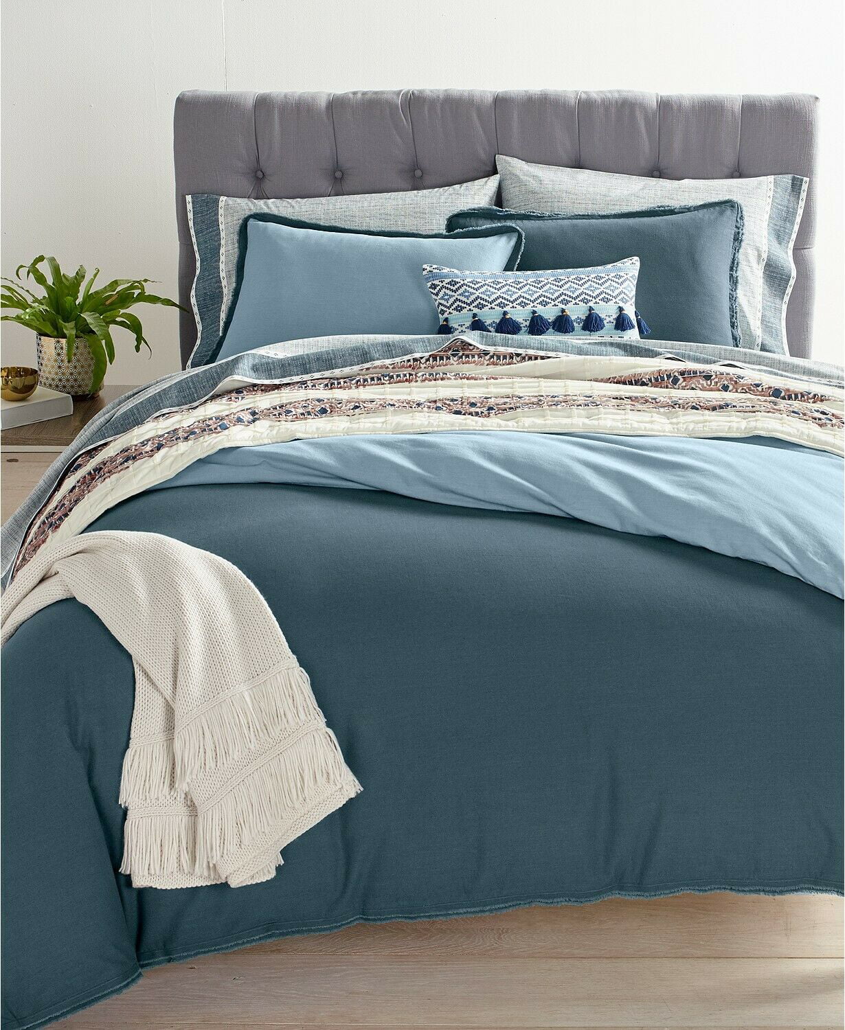 Whim by Martha Stewart Cotton Linen Reversible Comforter Set FULL / QUEEN Blue